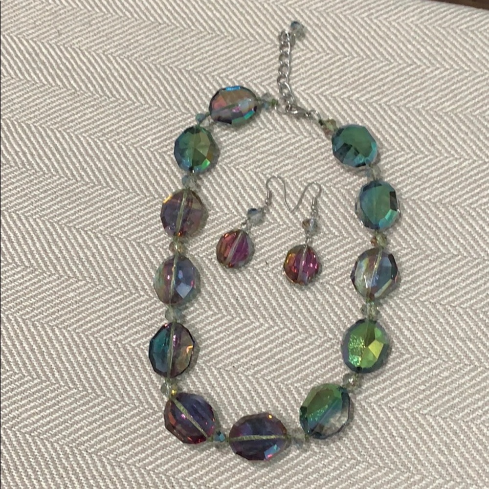 Crystal multi color necklace and earring set